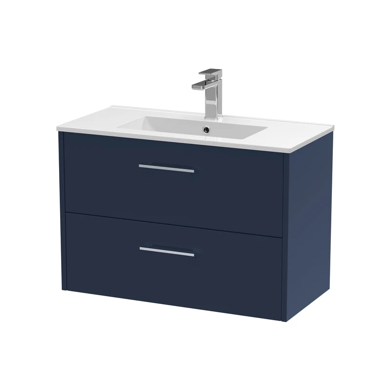 Juno 800mm Wall Hung 2 Drawer Vanity Unit & Minimalist Ceramic Basin - Midnight Blue Matt