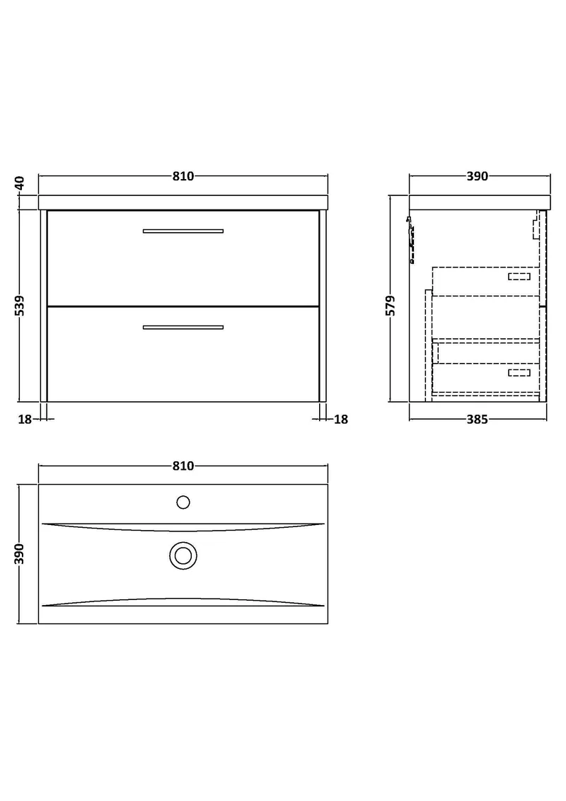 Juno 800mm Wall Hung 2 Drawer Vanity Unit & Mid Edge Ceramic Basin - Midnight Blue Matt