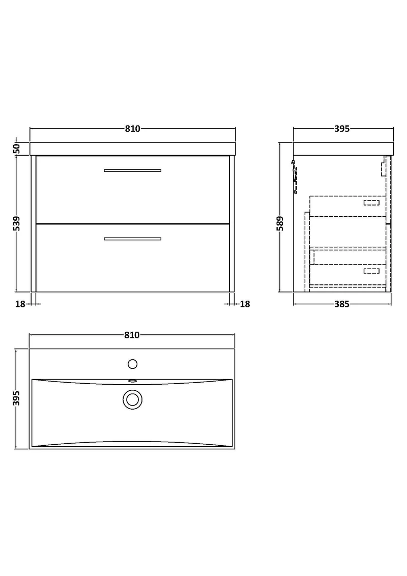 Juno 800mm Wall Hung 2 Drawer Vanity Unit & Thin Edge Ceramic Basin - Midnight Blue Matt