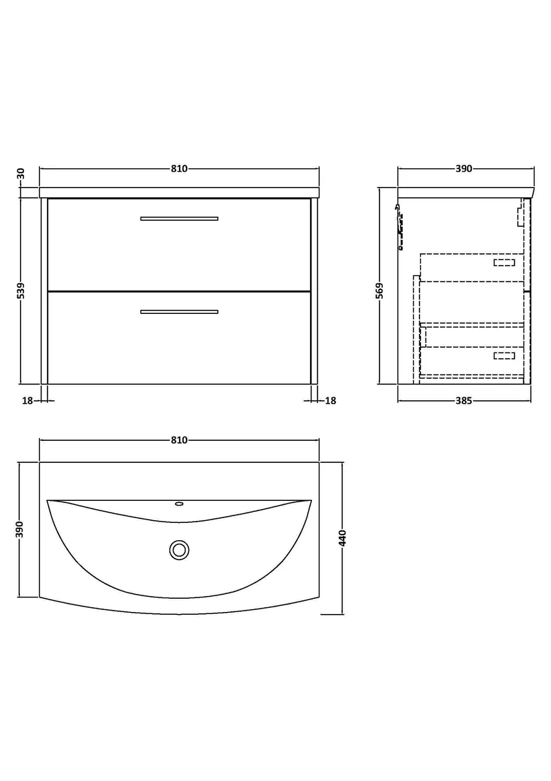 Juno 800mm Wall Hung 2 Drawer Vanity Unit & Curved Ceramic Basin - Midnight Blue Matt