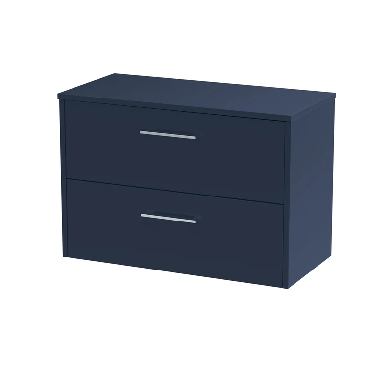 Juno 800mm Wall Hung 2 Drawer Vanity Unit & Worktop - Midnight Blue Matt