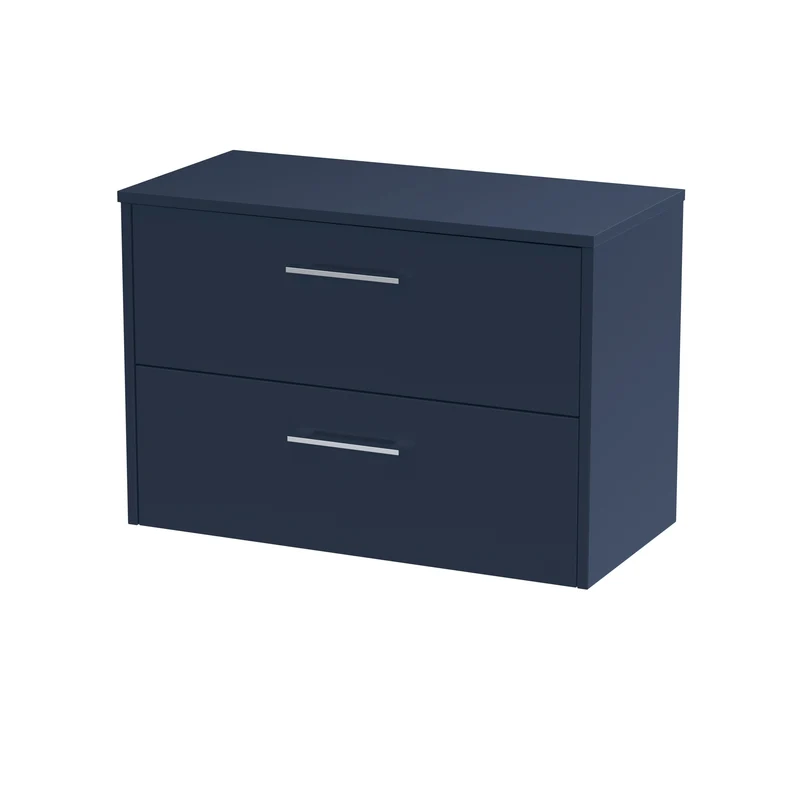 Juno 800mm Wall Hung 2 Drawer Vanity Unit & Worktop - Midnight Blue Matt