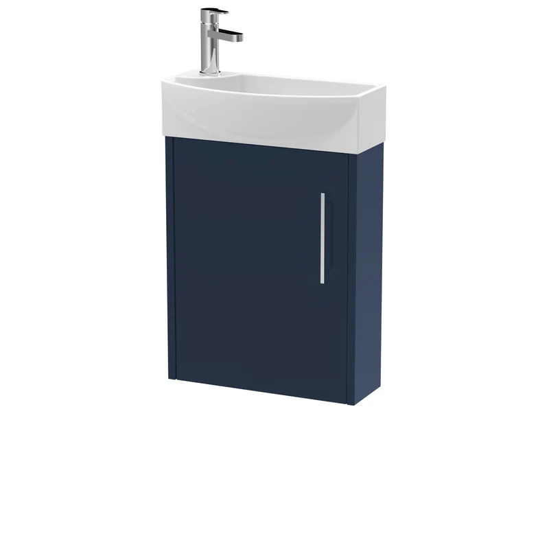 Juno Compact Wall Hung 440mm Vanity Unit With Right Hand Ceramic Basin - Midnight Blue Satin