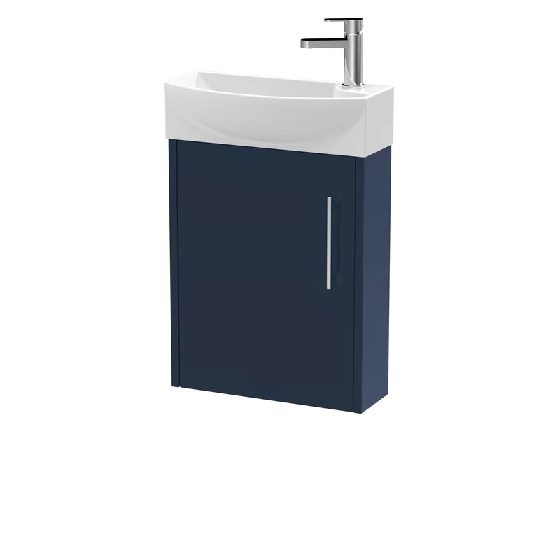 Juno Compact Wall Hung 440mm Vanity Unit With Left Hand Ceramic Basin - Midnight Blue Satin
