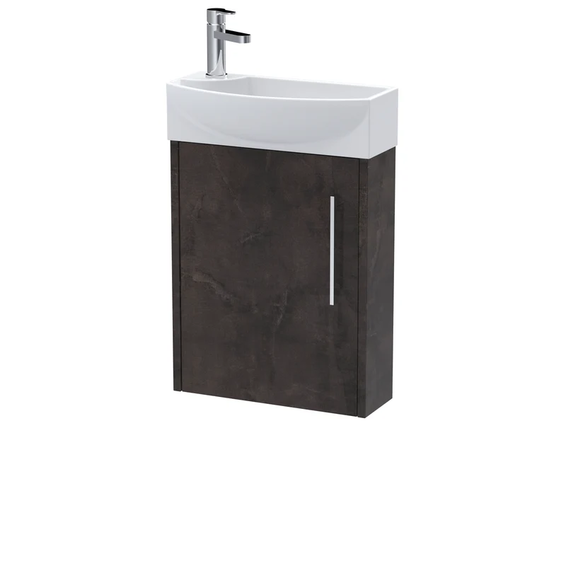 Juno Compact Wall Hung 440mm Vanity Unit With Right Hand Ceramic Basin - Metallic Slate Matt