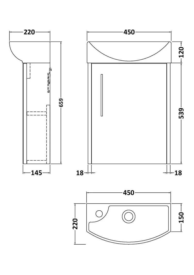 Juno Compact Wall Hung 440mm Vanity Unit With Right Hand Ceramic Basin - Metallic Slate Matt