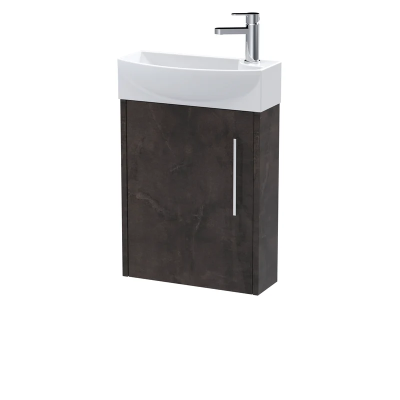 Juno Compact Wall Hung 440mm Vanity Unit With Left Hand Ceramic Basin - Metallic Slate Matt