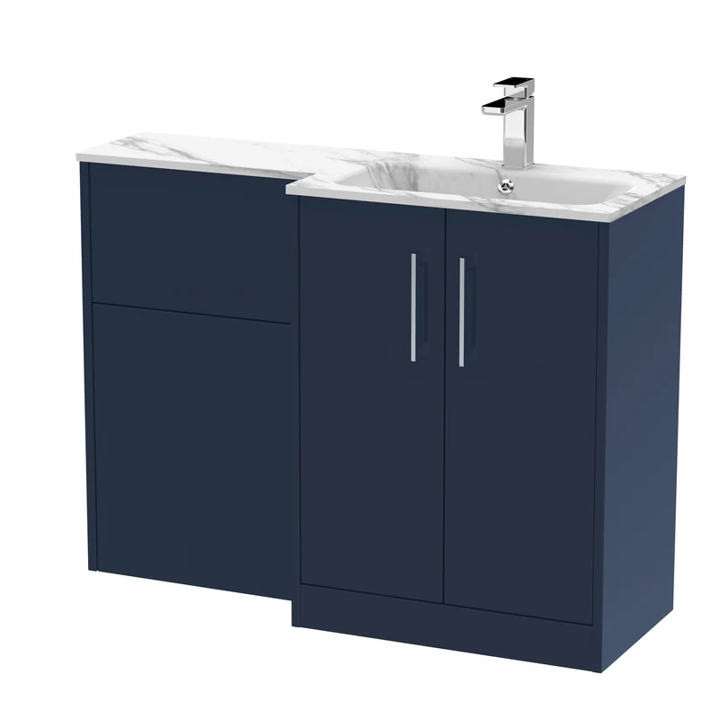 Juno 1100mm Basin & WC Combination Unit With Right Hand Marble Stone Basin - Midnight Blue Matt