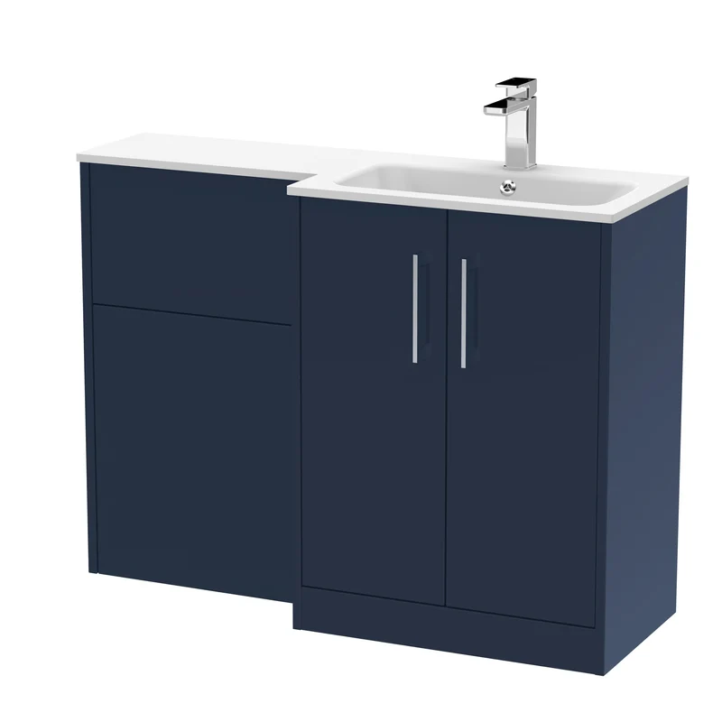 Juno 1100mm Basin & WC Combination Unit With Right Hand White Stone Basin - Midnight Blue Matt