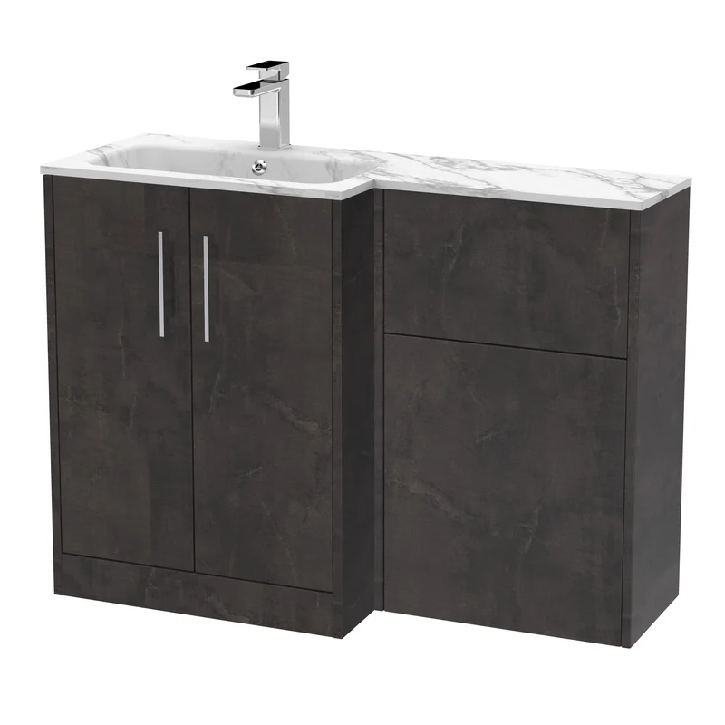 Juno 1100mm Basin & WC Combination Unit With Left Hand Marble Stone Basin - Metallic Slate Matt