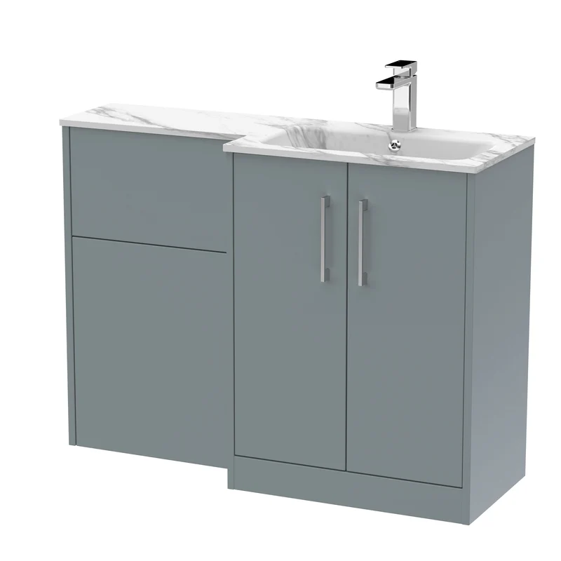 Juno 1100mm Basin & WC Combination Unit With Right Hand Marble Stone Basin - Coastal Grey Matt