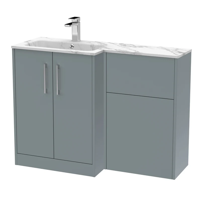 Juno 1100mm Basin & WC Combination Unit With Left Hand Marble Stone Basin - Coastal Grey Matt