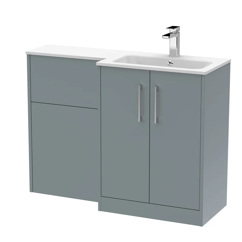 Juno 1100mm Basin & WC Combination Unit With Right Hand White Stone Basin - Coastal Grey Matt