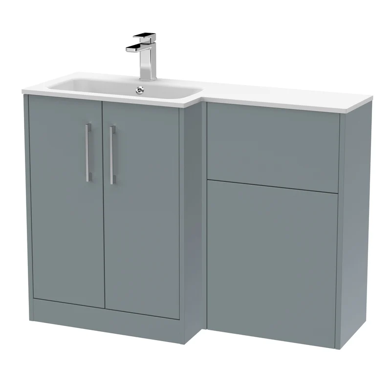Juno 1100mm Basin & WC Combination Unit With Left Hand White Stone Basin - Coastal Grey Matt