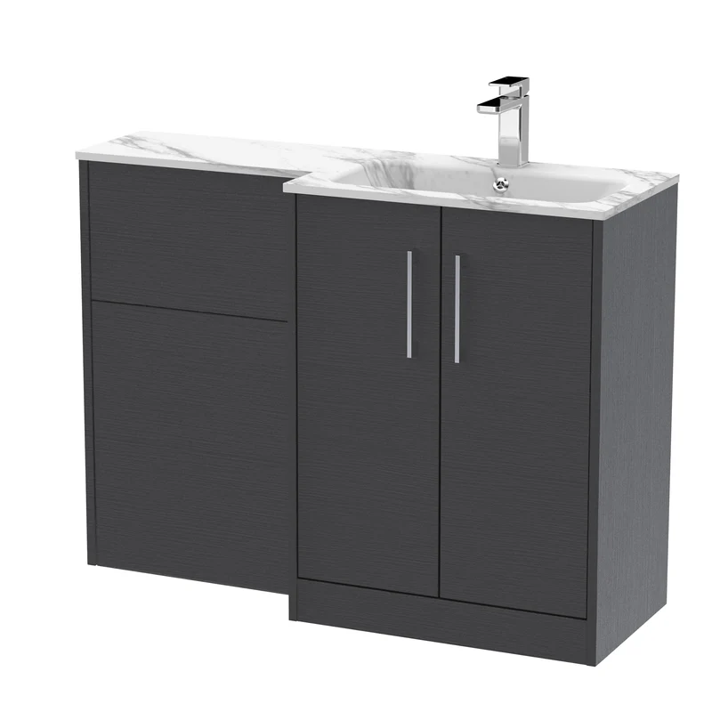 Juno 1100mm Basin & WC Combination Unit With Right Hand Marble Stone Basin - Graphite Grey Woodgrain