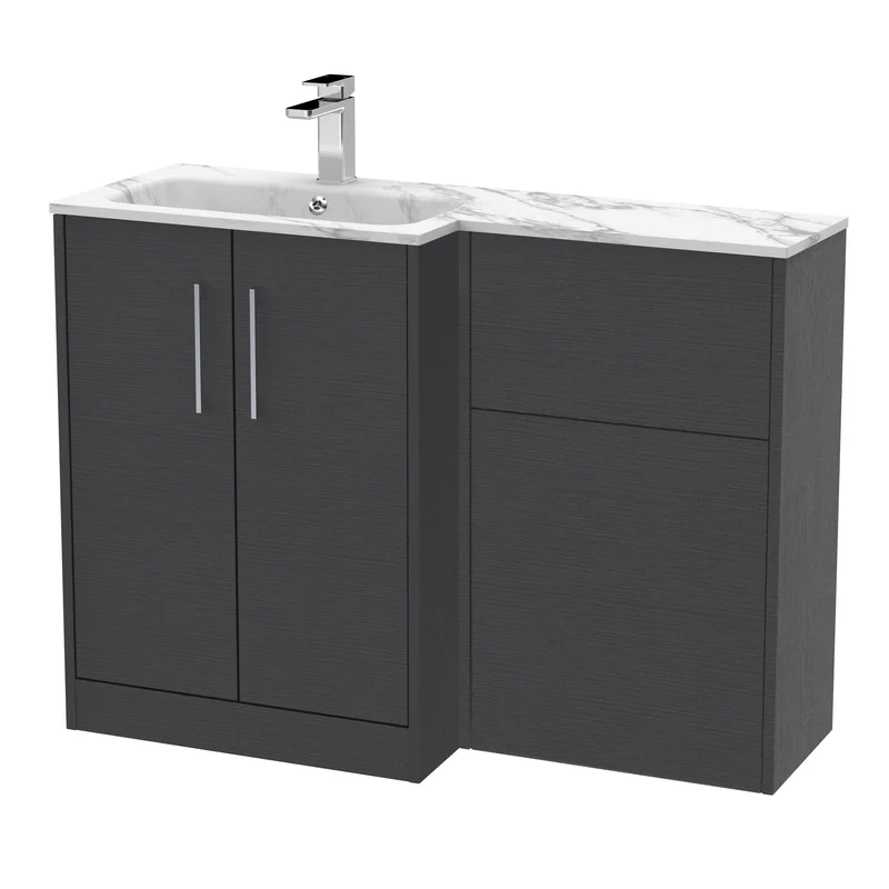 Juno 1100mm Basin & WC Combination Unit With Left Hand Marble Stone Basin - Graphite Grey Woodgrain