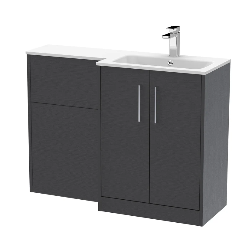 Juno 1100mm Basin & WC Combination Unit With Right Hand White Stone Basin - Graphite Grey Woodgrain