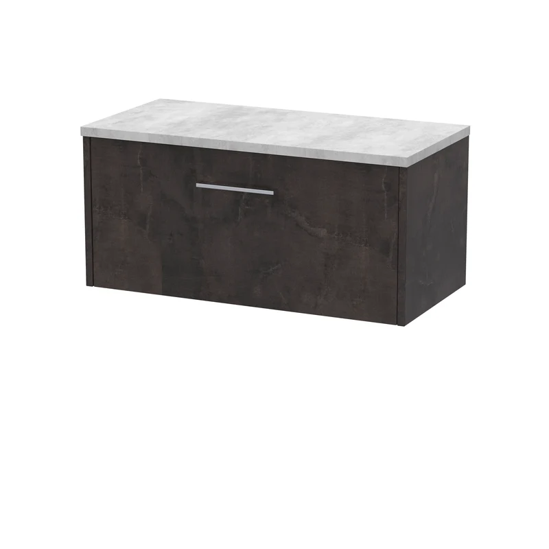 Juno 800mm Wall Hung 1 Drawer Vanity Unit & Bellato Grey Laminate Worktop - Metallic Slate Matt