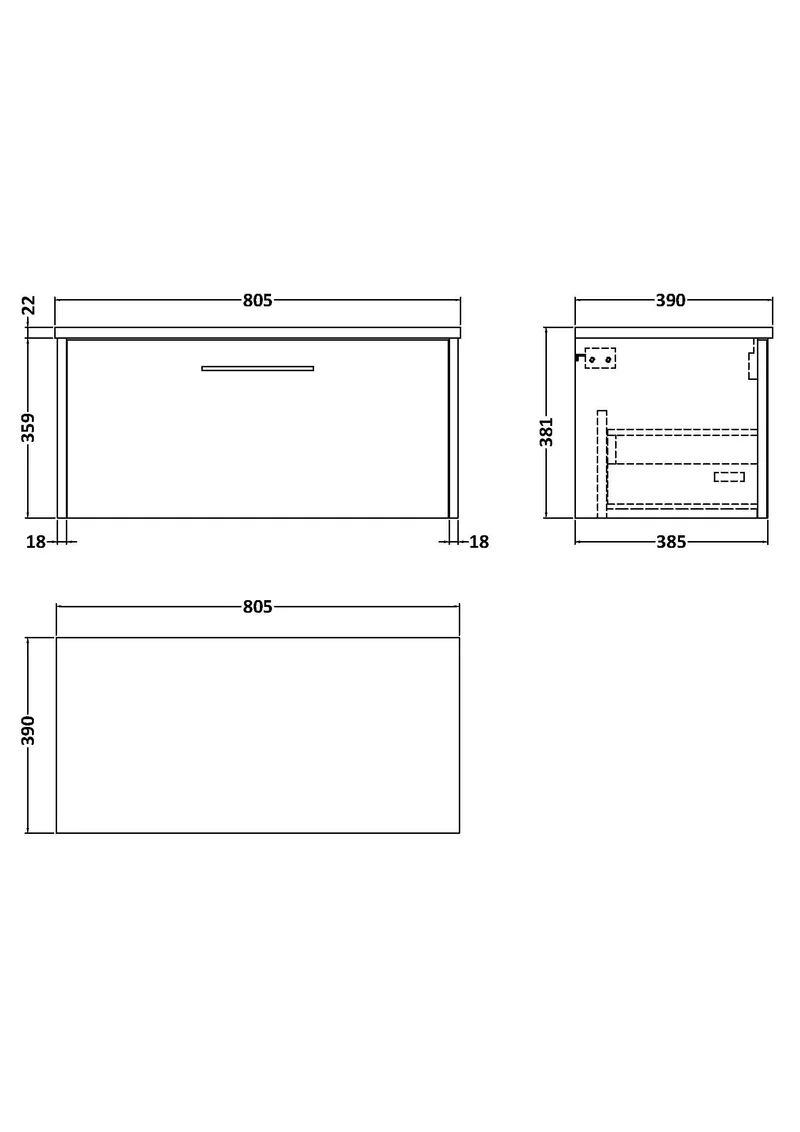 Juno 800mm Wall Hung 1 Drawer Vanity Unit & Bellato Grey Laminate Worktop - Metallic Slate Matt