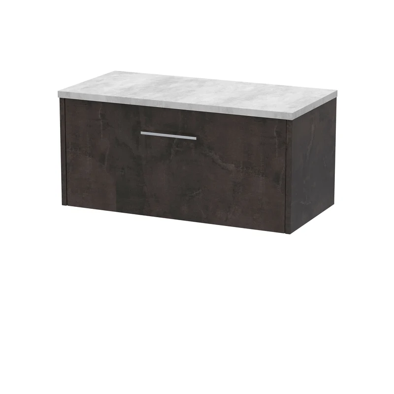 Juno 800mm Wall Hung 1 Drawer Vanity Unit & Bellato Grey Laminate Worktop - Metallic Slate Matt