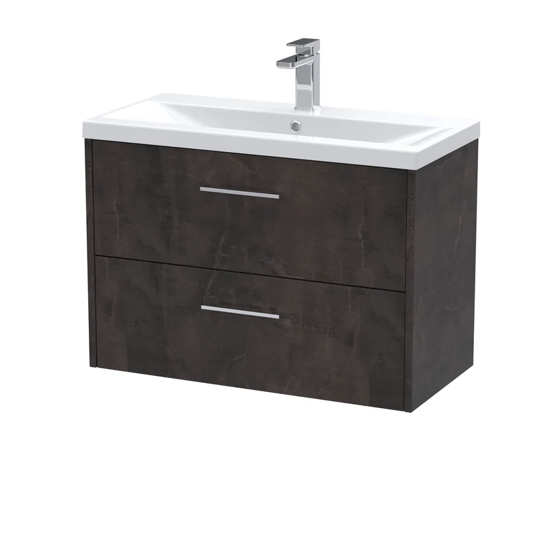 Juno 800mm Wall Hung 2 Drawer Vanity Unit & Mid Edge Ceramic Basin - Metallic Slate Matt
