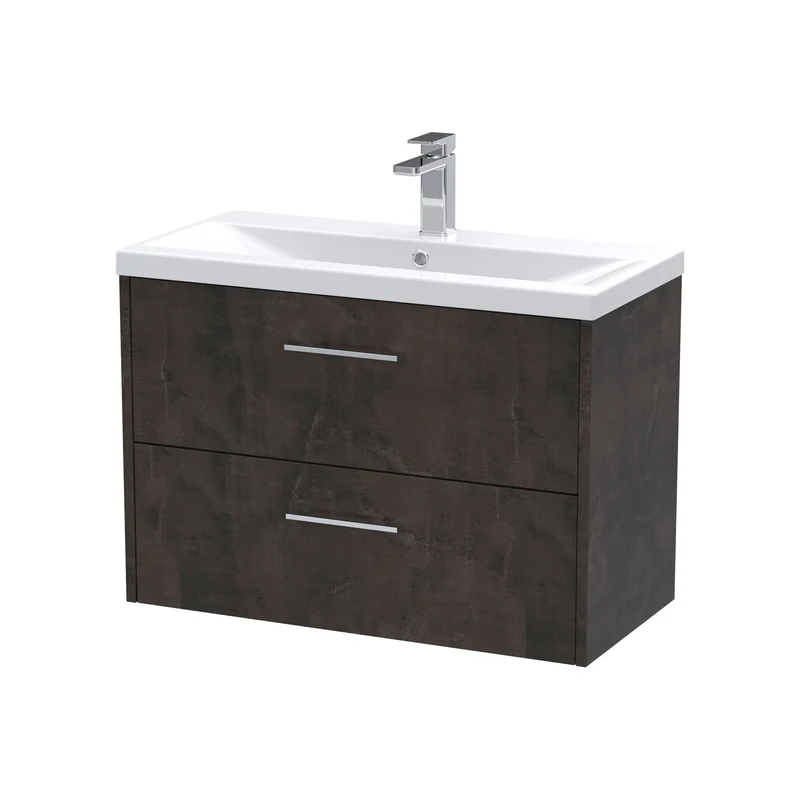 Juno 800mm Wall Hung 2 Drawer Vanity Unit & Mid Edge Ceramic Basin - Metallic Slate Matt