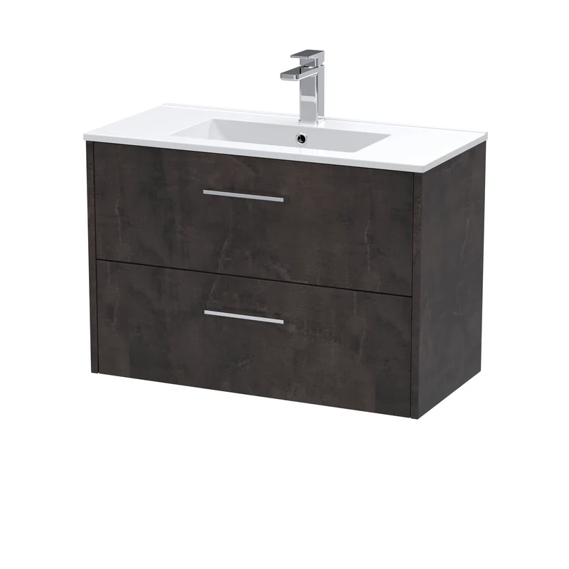 Juno 800mm Wall Hung 2 Drawer Vanity Unit & Minimalist Ceramic Basin - Metallic Slate Matt