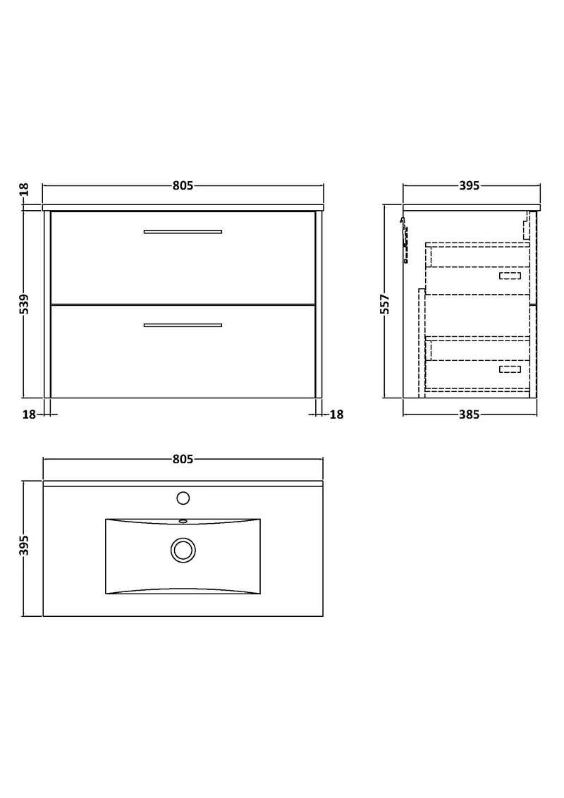 Juno 800mm Wall Hung 2 Drawer Vanity Unit & Minimalist Ceramic Basin - Metallic Slate Matt