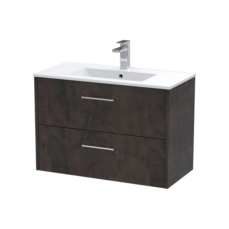 Juno 800mm Wall Hung 2 Drawer Vanity Unit & Minimalist Ceramic Basin - Metallic Slate Matt