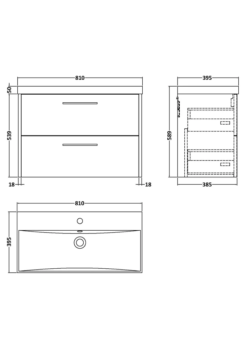 Juno 800mm Wall Hung 2 Drawer Vanity Unit & Thin Edge Ceramic Basin - Metallic Slate Matt