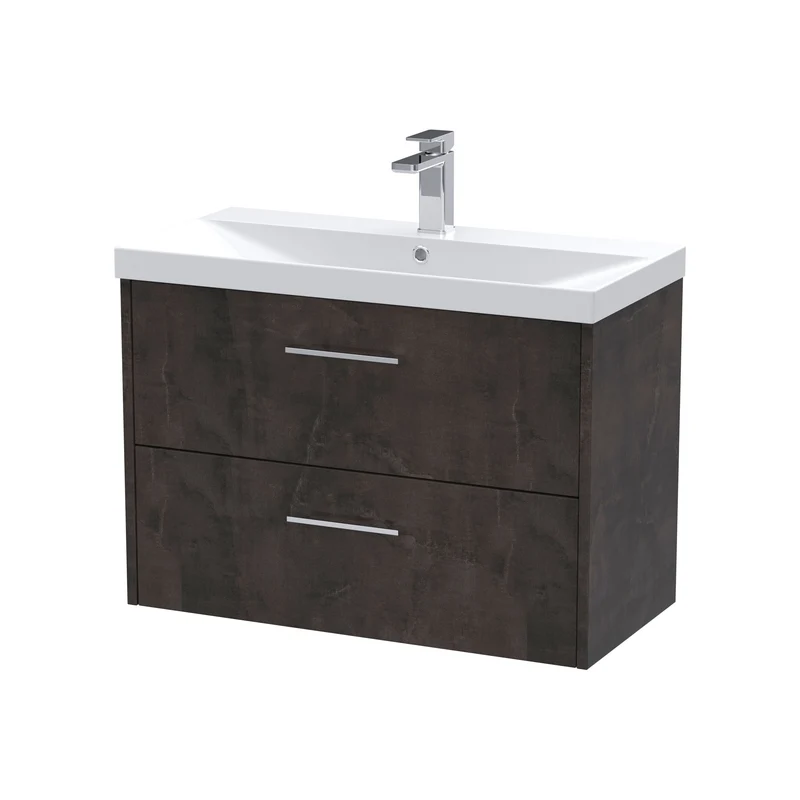 Juno 800mm Wall Hung 2 Drawer Vanity Unit & Thin Edge Ceramic Basin - Metallic Slate Matt