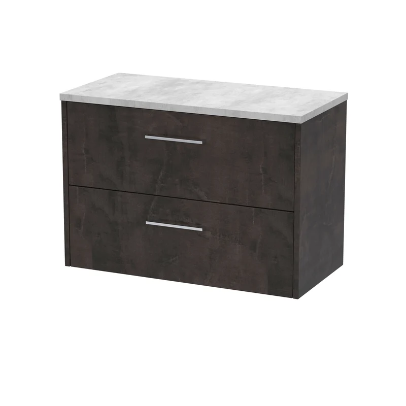Juno 800mm Wall Hung 2 Drawer Vanity Unit & Bellato Grey Laminate Worktop - Metallic Slate Matt