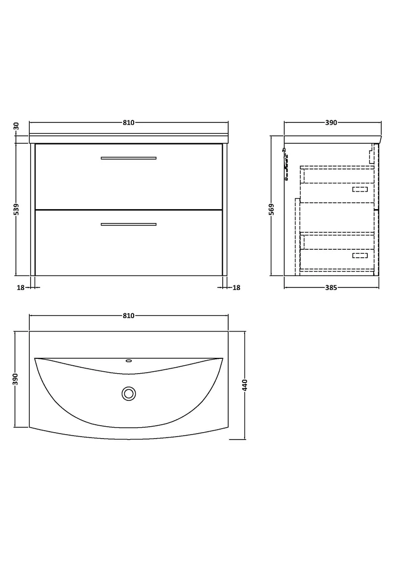 Juno 800mm Wall Hung 2 Drawer Vanity Unit & Curved Ceramic Basin - Metallic Slate Matt