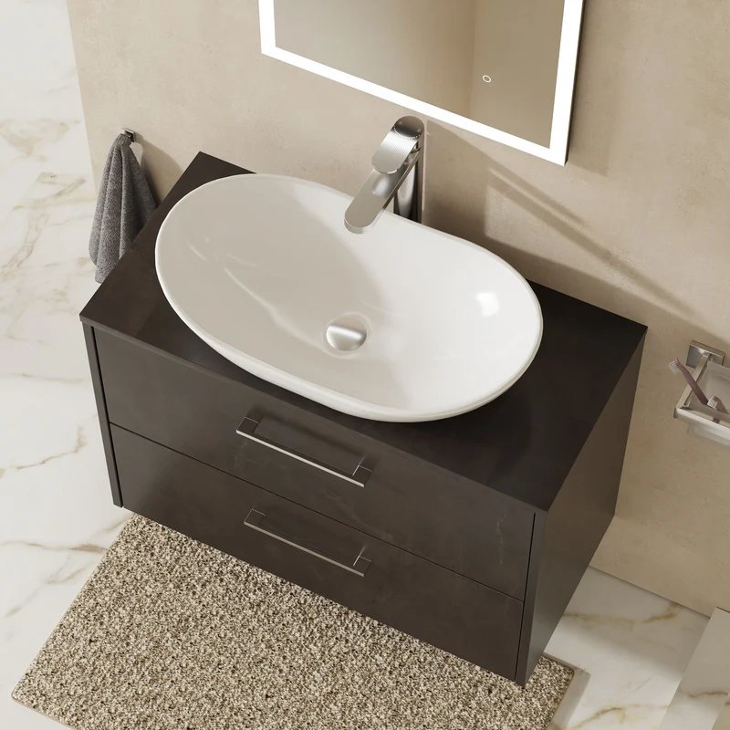 Juno 800mm Wall Hung 2 Drawer Vanity Unit & Worktop - Metallic Slate Matt