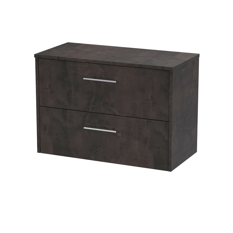 Juno 800mm Wall Hung 2 Drawer Vanity Unit & Worktop - Metallic Slate Matt