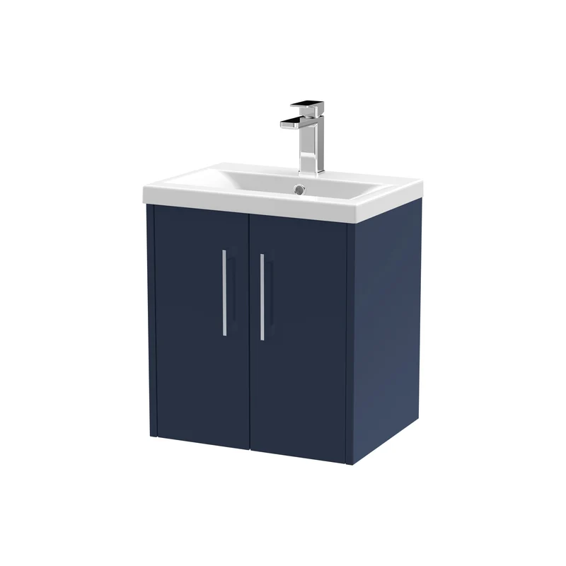 Juno 500mm Wall Hung 2 Door Vanity Unit & Mid Edge Ceramic Basin - Midnight Blue Matt