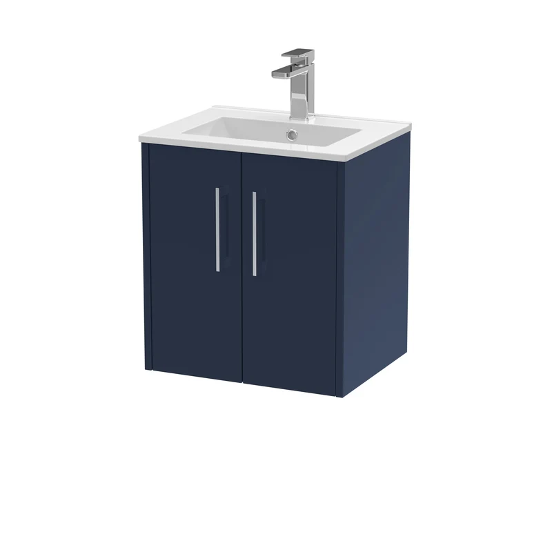Juno 500mm Wall Hung 2 Door Vanity Unit & Minimalist Ceramic Basin - Midnight Blue Matt