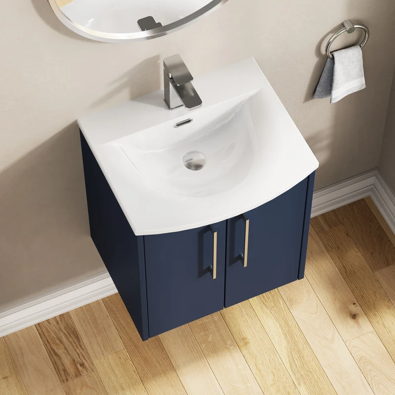 Juno 500mm Wall Hung 2 Door Vanity Unit & Curved Ceramic Basin - Midnight Blue Matt