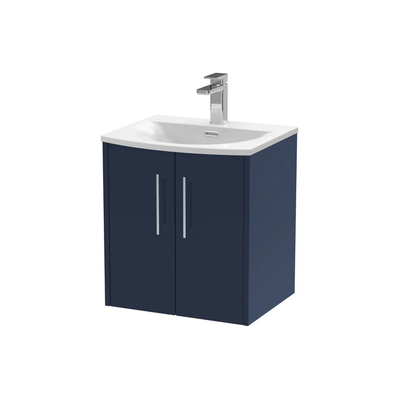 Juno 500mm Wall Hung 2 Door Vanity Unit & Curved Ceramic Basin - Midnight Blue Matt