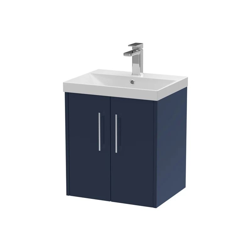 Juno 500mm Wall Hung 2 Door Vanity Unit & Thin Edge Ceramic Basin - Midnight Blue Matt