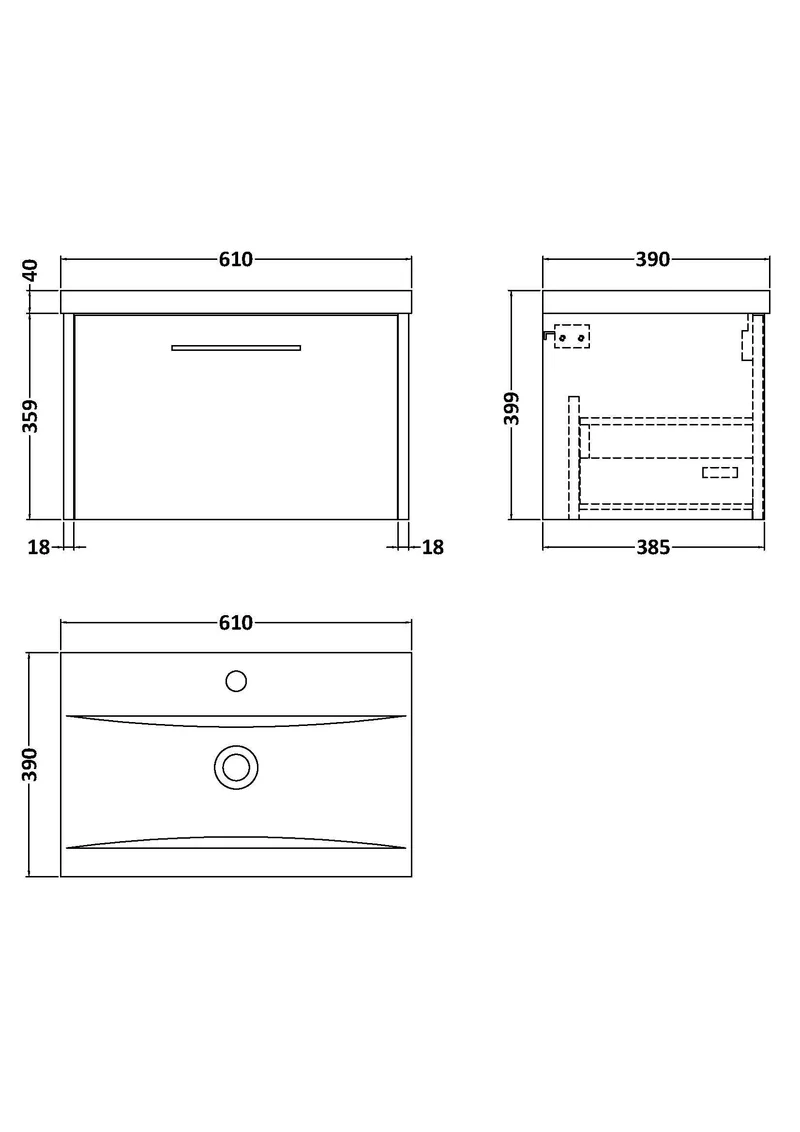 Juno 600mm Wall Hung 1 Drawer Vanity Unit & Mid Edge Ceramic Basin - Midnight Blue Matt