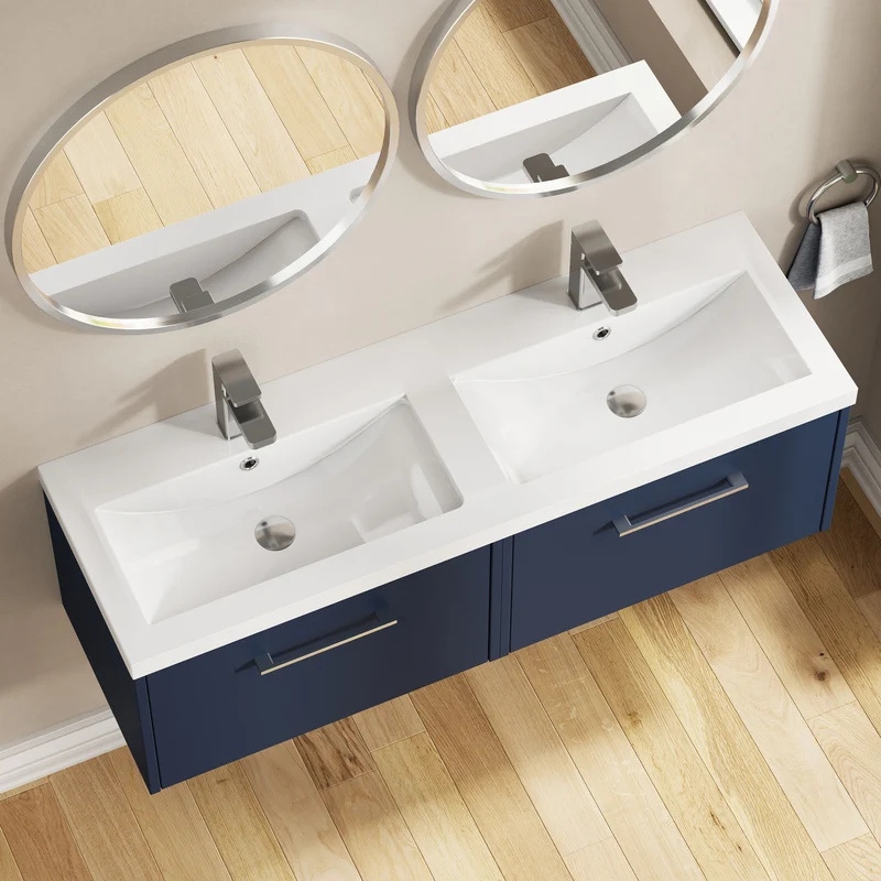 Juno 1200mm Wall Hung 2 Drawer Vanity Unit & Double Polymarble Basin - Midnight Blue Matt