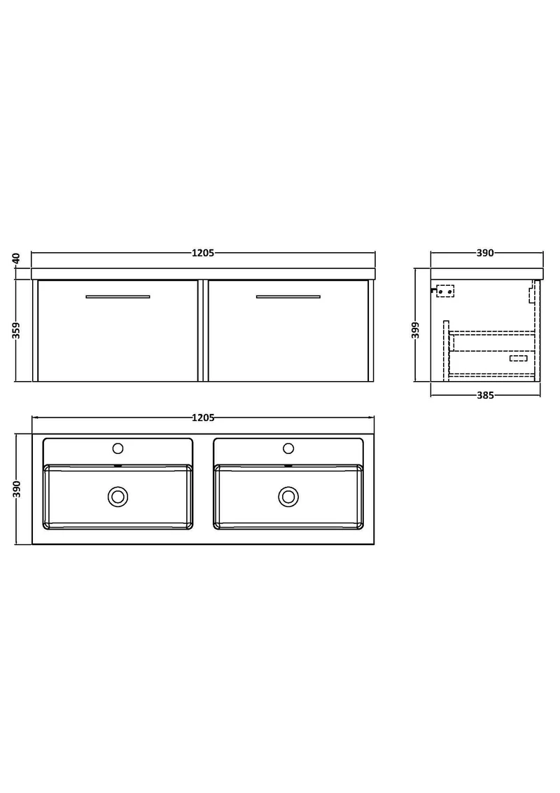 Juno 1200mm Wall Hung 2 Drawer Vanity Unit & Double Polymarble Basin - Midnight Blue Matt