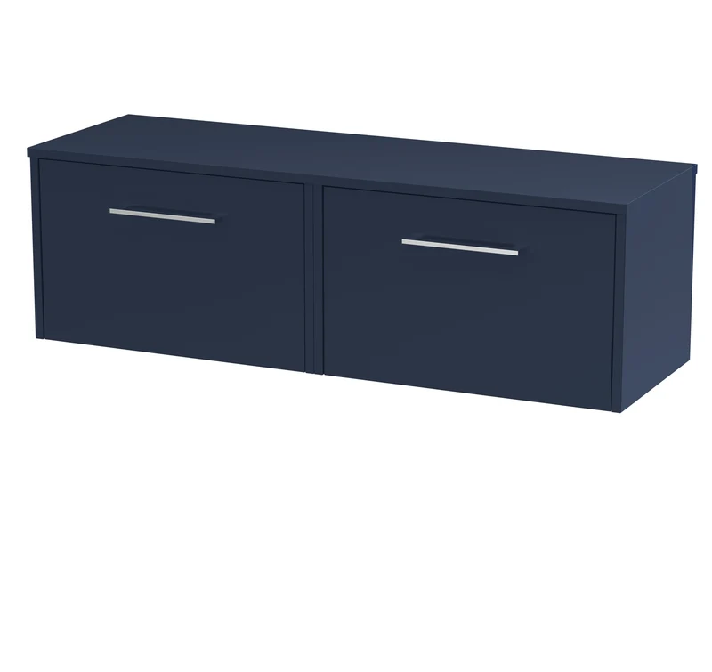 Juno 1200mm Wall Hung 2 Drawer Vanity Unit & Worktop - Midnight Blue Matt