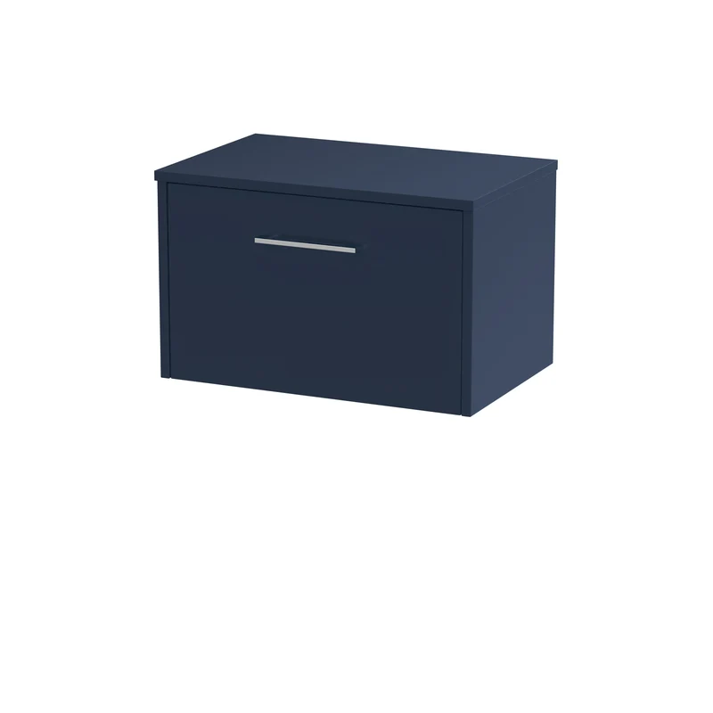 Juno 600mm Wall Hung 1 Drawer Vanity Unit & Worktop - Midnight Blue Matt