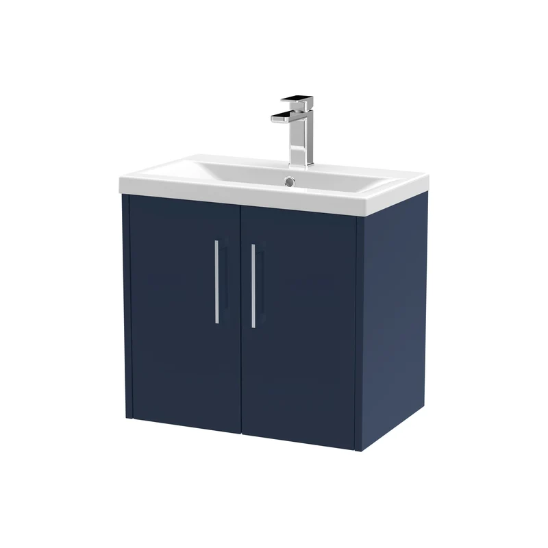Juno 600mm Wall Hung 2 Door Vanity Unit & Mid Edge Ceramic Basin - Midnight Blue Matt
