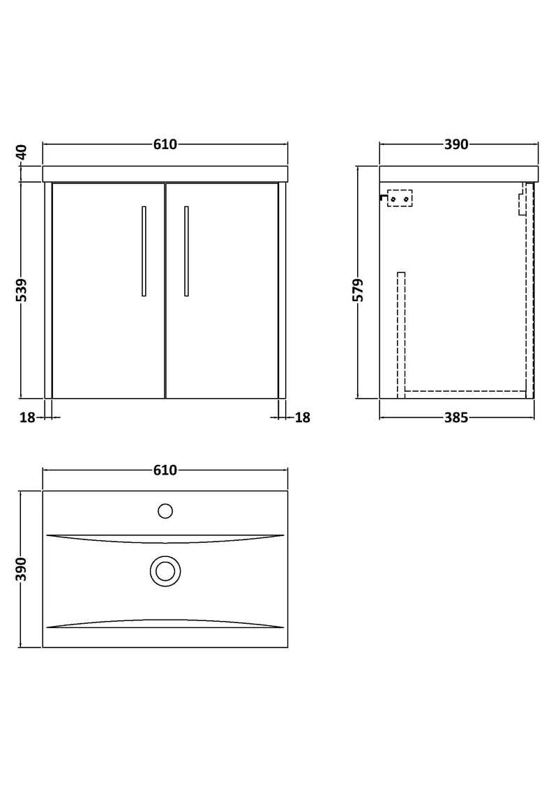 Juno 600mm Wall Hung 2 Door Vanity Unit & Mid Edge Ceramic Basin - Midnight Blue Matt