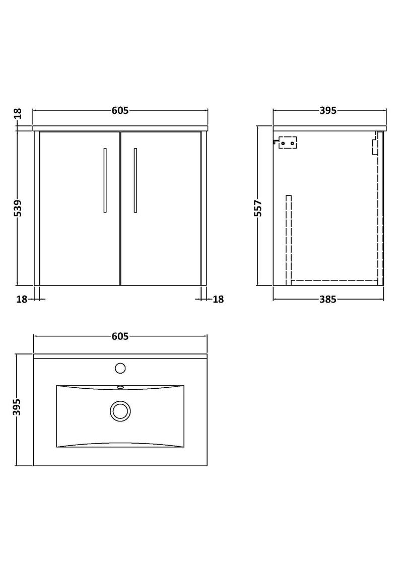 Juno 600mm Wall Hung 2 Door Vanity Unit & Minimalist Ceramic Basin - Midnight Blue Matt