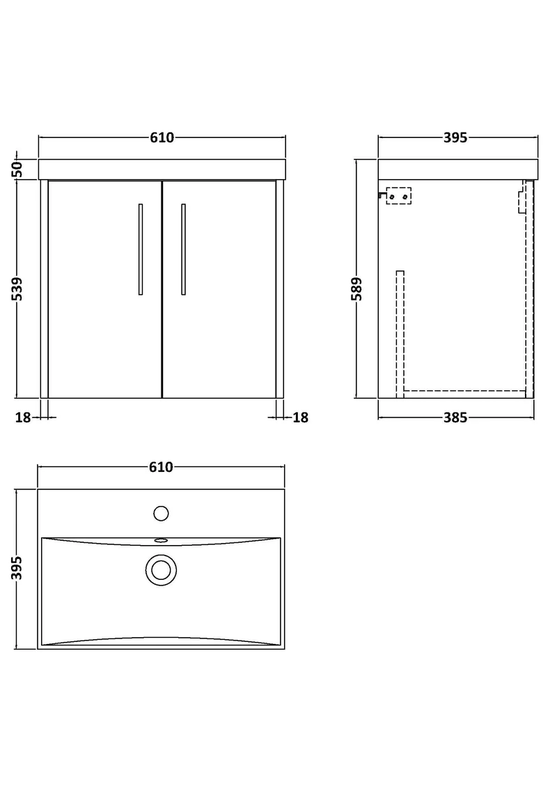 Juno 600mm Wall Hung 2 Door Vanity Unit & Thin Edge Ceramic Basin - Midnight Blue Matt