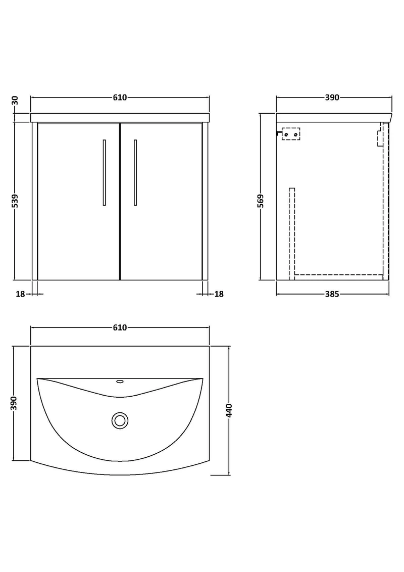 Juno 600mm Wall Hung 2 Door Vanity Unit & Curved Ceramic Basin - Midnight Blue Matt